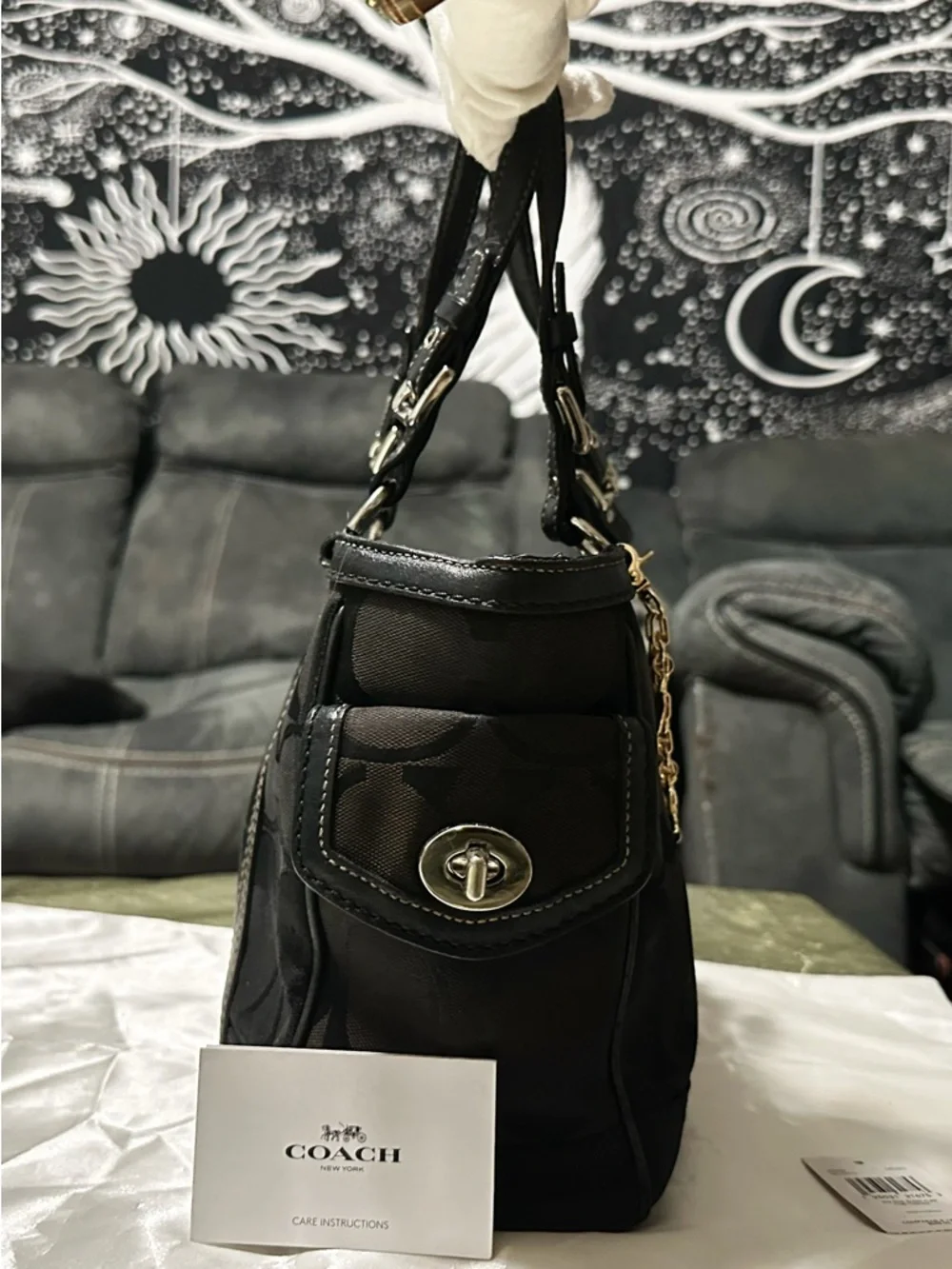 Vintage Coach Y2K soho shoulder Bag Black Signature Tote with cherry chain tote - Picture 14 of 17